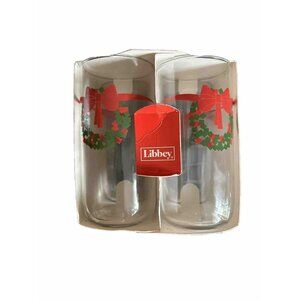 Libbey USA Holiday Collection Glass Tumbler Christmas Wreath Set 4 Red Green NEW